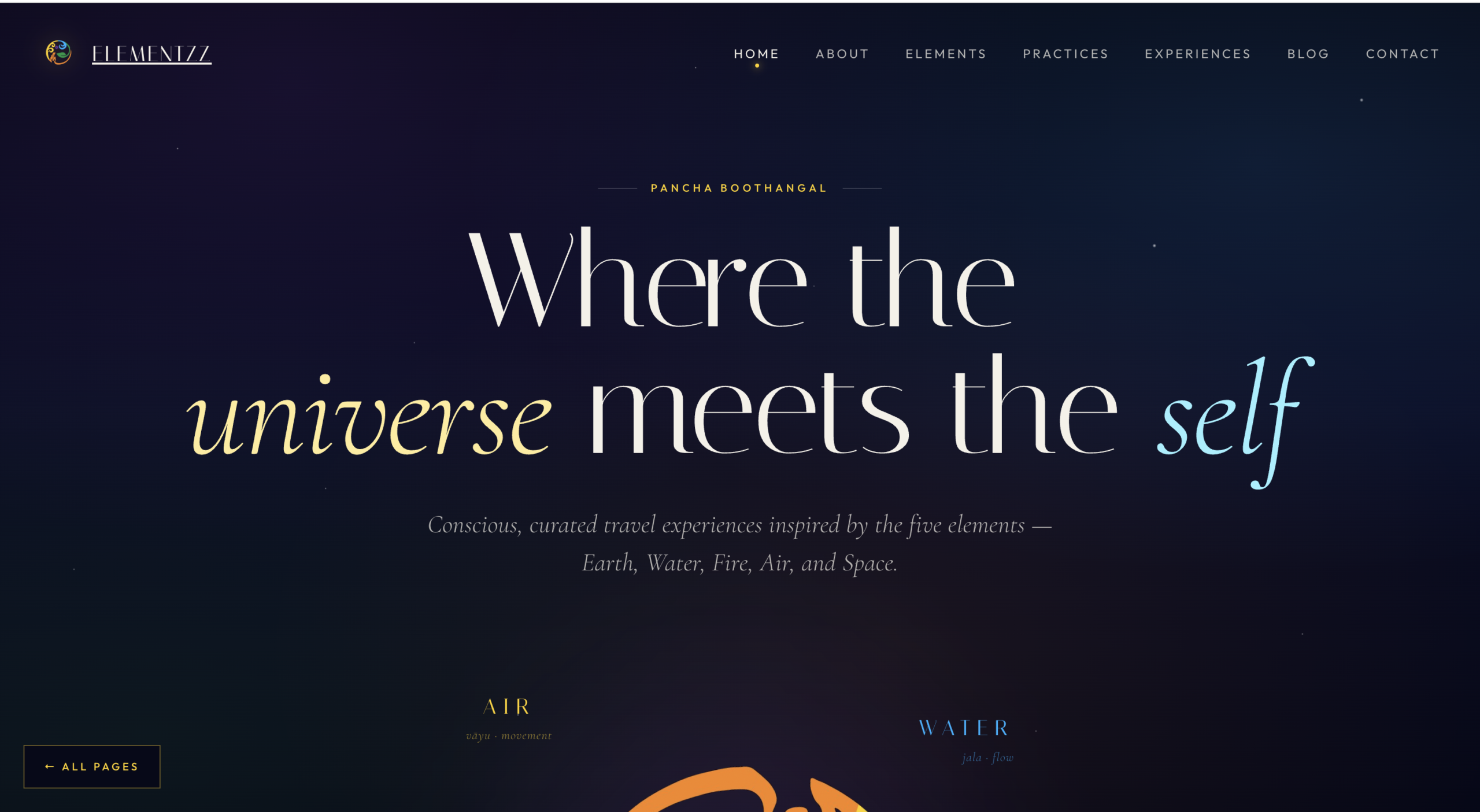 Elementzz Experiences website