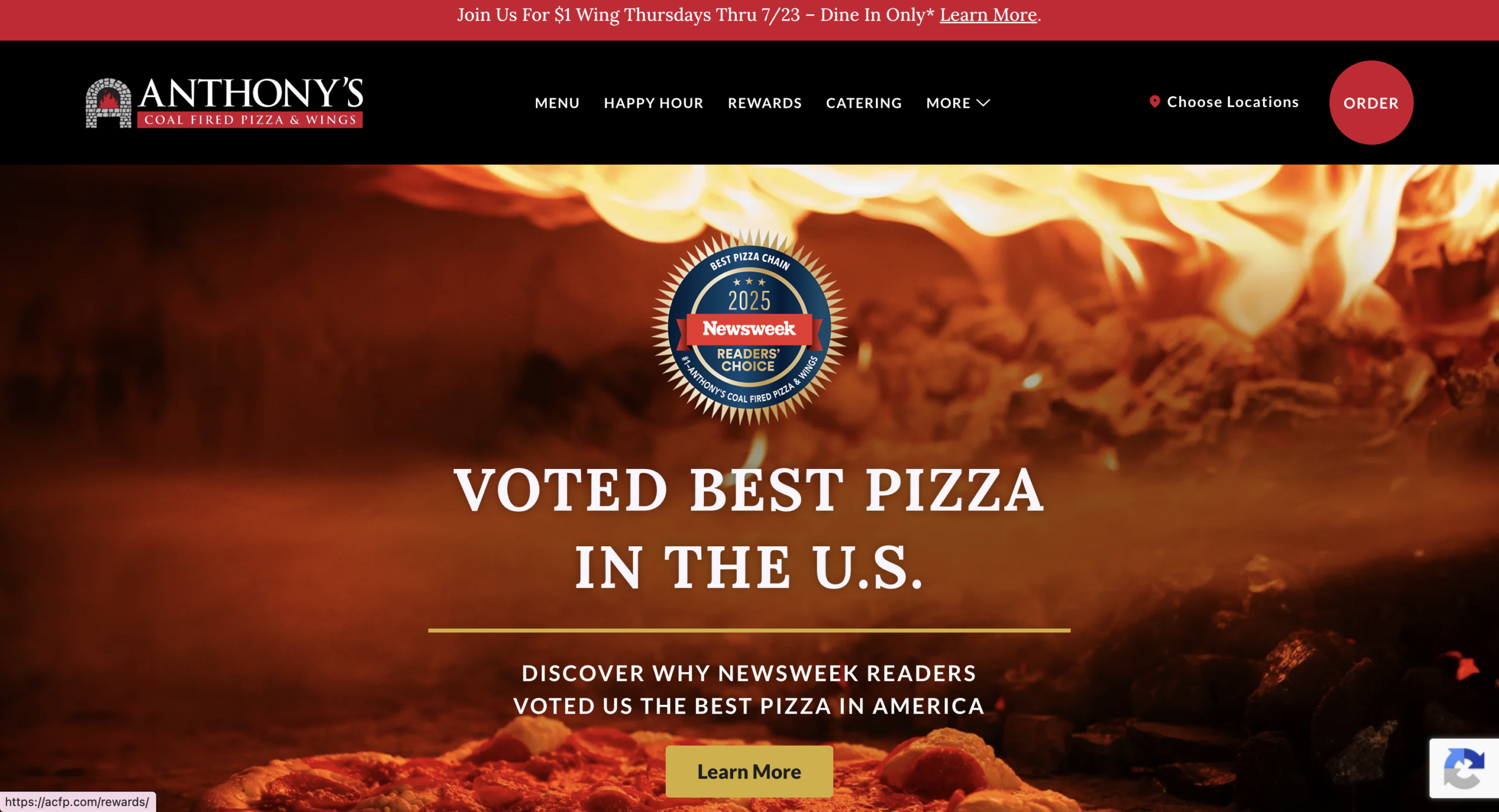Anthony Coal Fired Pizza website